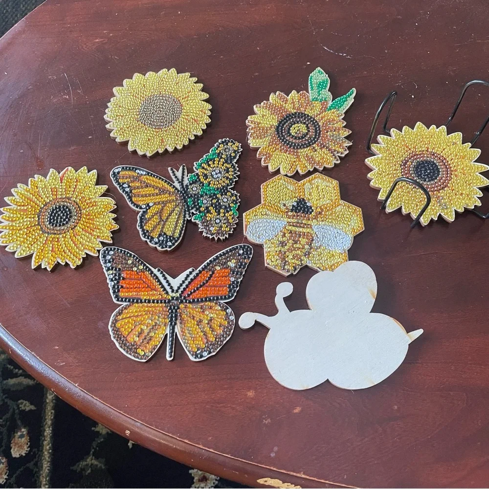 Colorful Butterfly Bee Flower Bedazzled Coaster Set - Picture 3 of 3